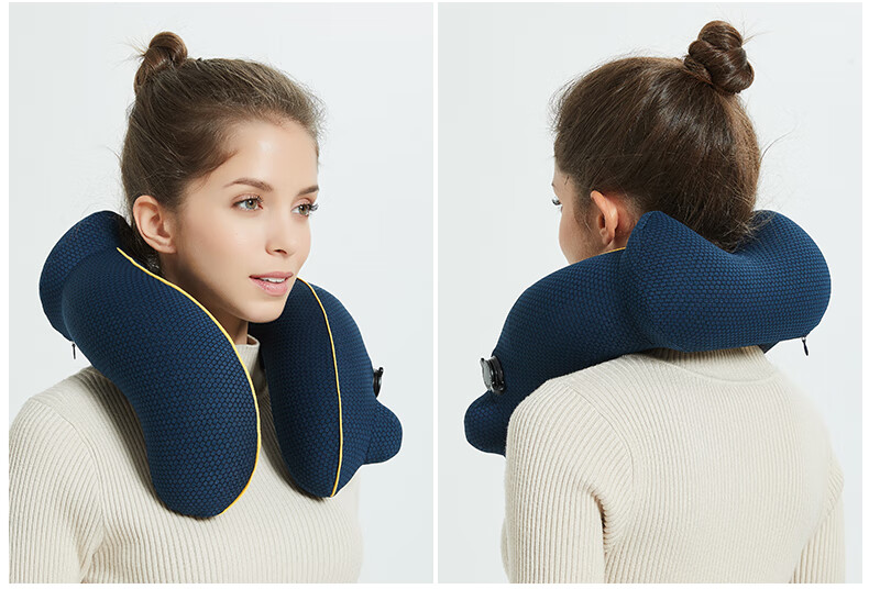Etravel Inflatable U-Shaped Neck Pillow Travel Nap Headrest Train Portable Blue Gray Set 11