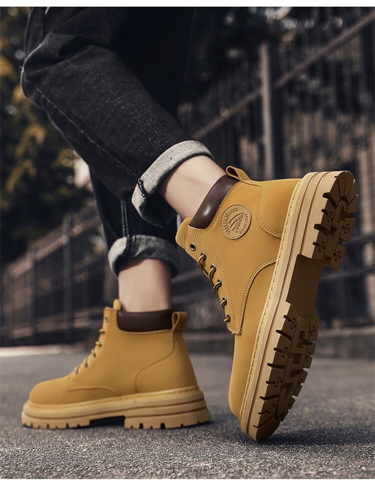 Yierkang Martin Boots Autumn And Winter Men's Retro High-Top Yellow Boots, Durable Outdoor Casual Work Boots Versatile Shoes for Me 9
