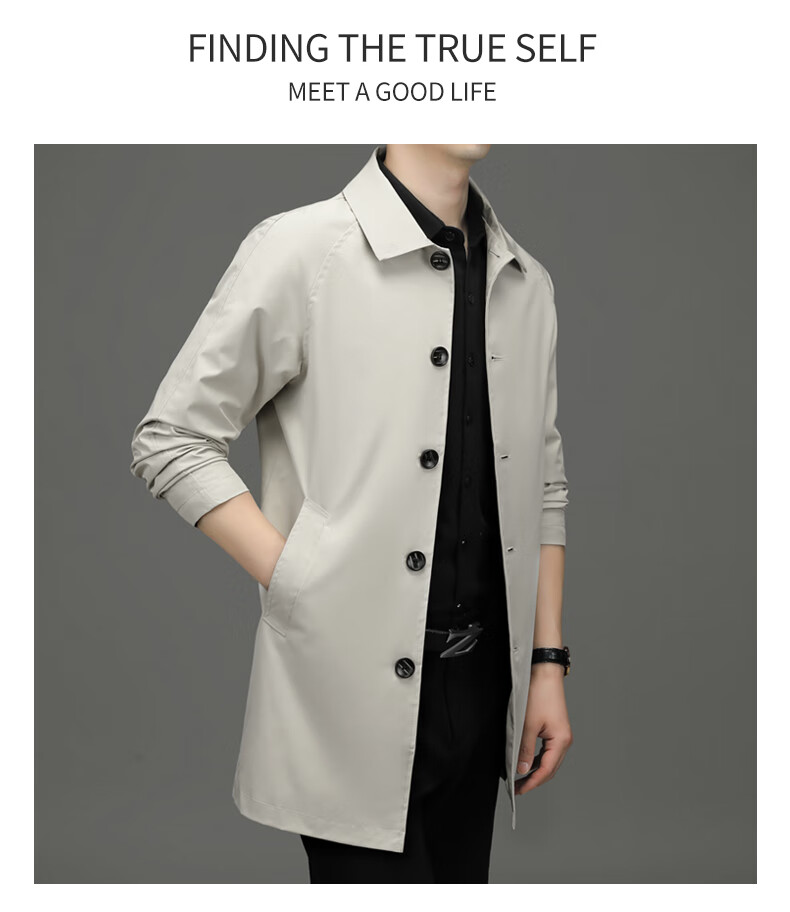 ROMON Men's Trench Coat, Spring And Autumn Business Casual Mid-Length Overcoat, Outerwear Jacket D-2021 Black XL 14