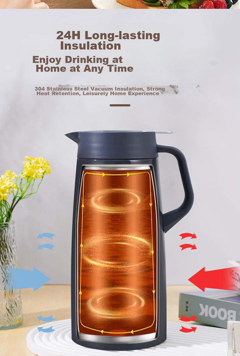 TIGER Insulated Bottle, 304 Stainless Steel Stylish Hot/cold Thermos PWO-A20C Dark Gray 2L 8