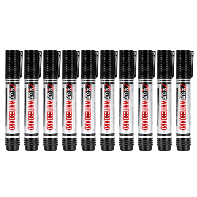 Genvana Black Refillable Whiteboard Markers, 10 Pcs/box, for Office Meetings, Erasable, G-634