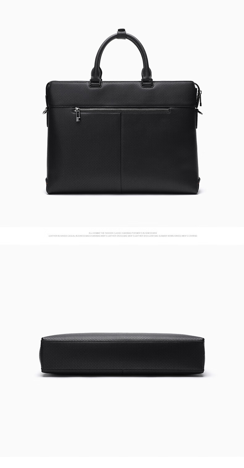 ELLE HOMME Men's Business Briefcase, Light Luxury Top-Grain Leather Handbag, Large Capacity Casual Laptop Bag, 2810 Black 5
