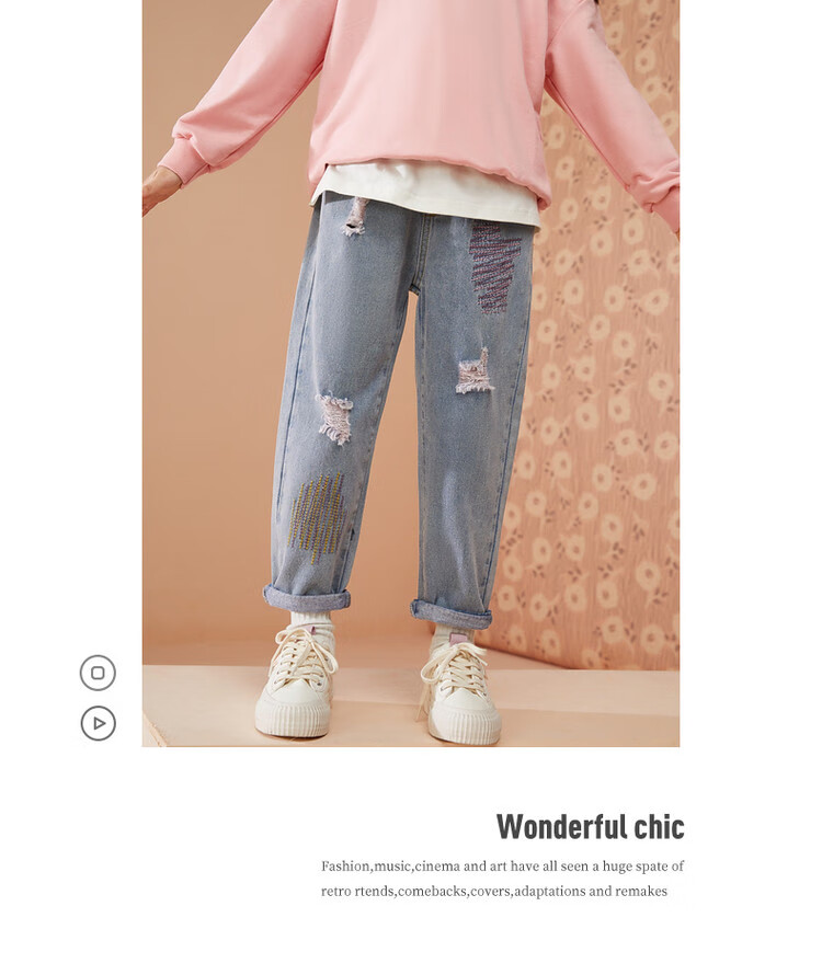 ASK JUNIOR Children's Clothing, Girls' Pants, 2026 Autumn Denim Jeans, Youth Sweet Cool Casual Trousers, Blue, Size 150 5