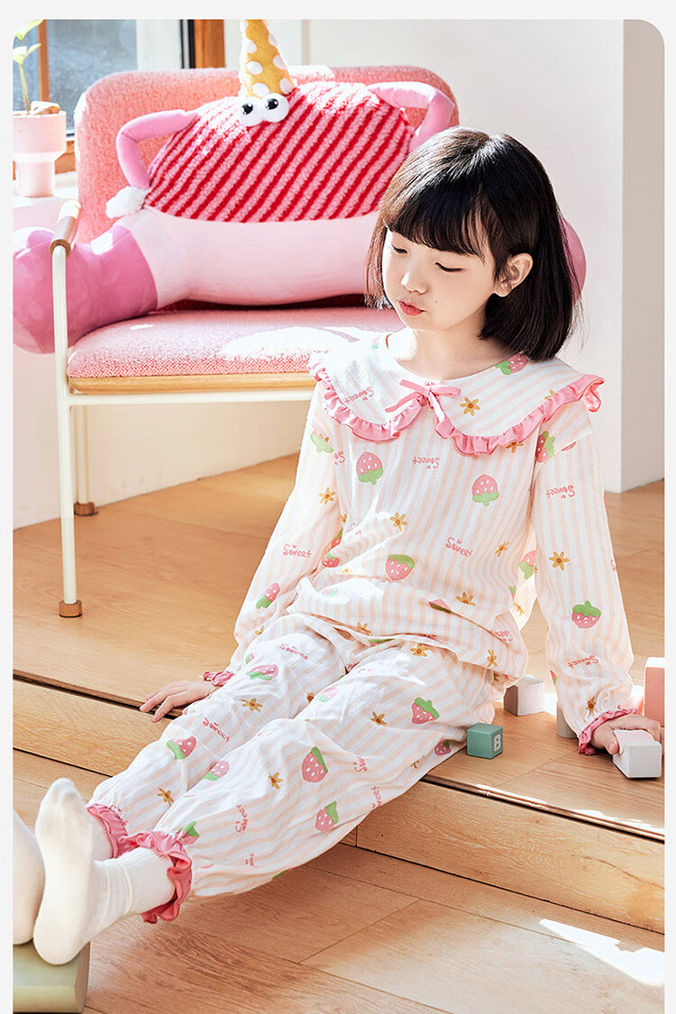 Dingguagua Girls' Pajamas, Pure Cotton Long-Sleeve Spring And Summer Princess Sleepwear Set for Children, 6018 150 7