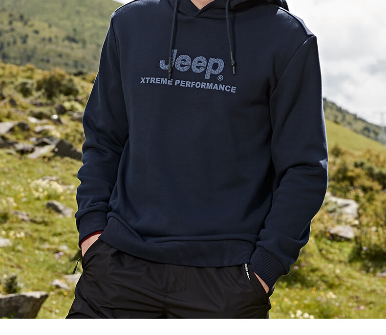 Jeep Men's Outdoor Fleece-Lined Hooded Sweatshirt Thickened Long Sleeve Pullover Sports Casual Top 1