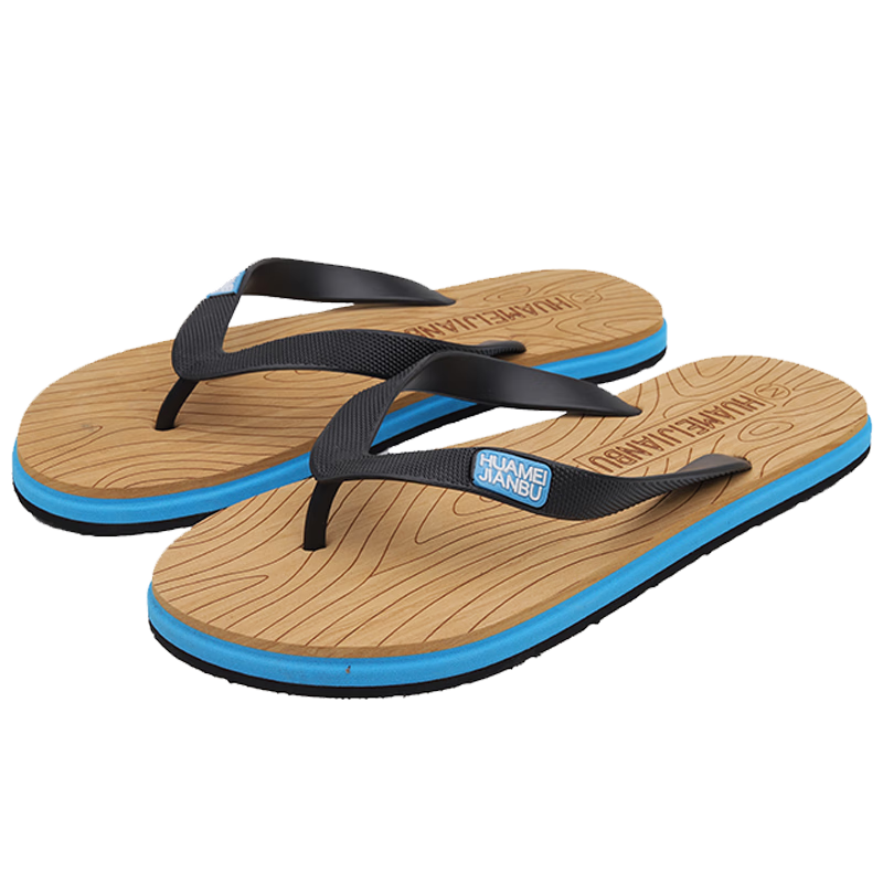 Huameijianbu Flip-Flops with Soft Soles for Home, Outdoor, Beach Wear, Lightweight, Versatile, Simple, Fashionable Sandals, Wood Grain Style HM2101 Khaki Color Size 44-45 L