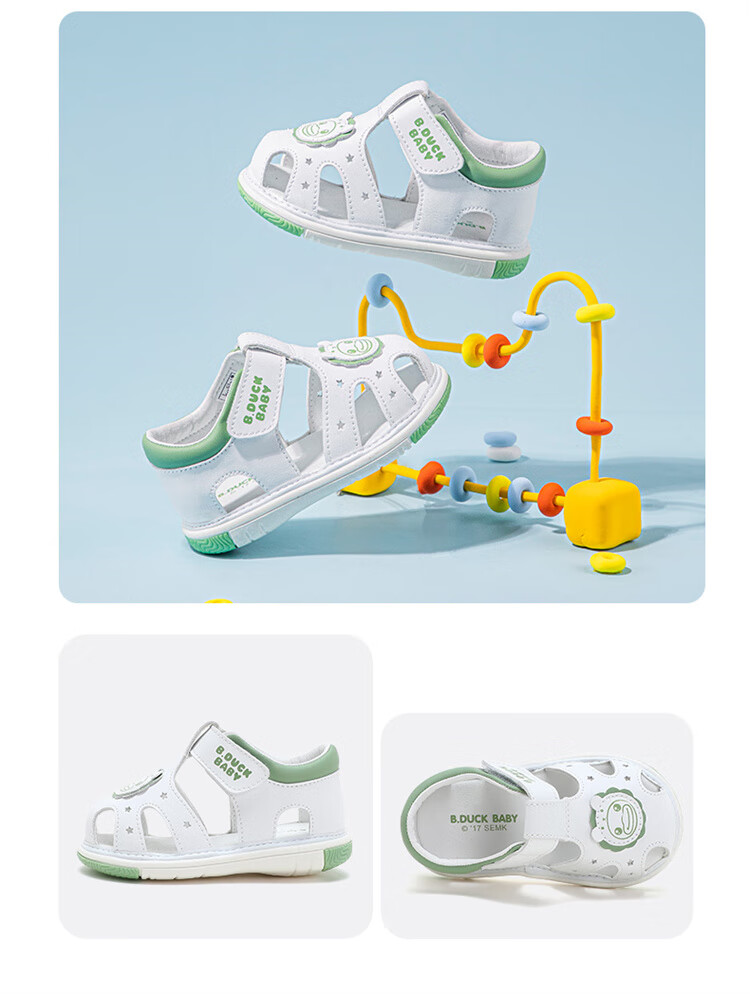 B.Duck Children's Closed-Toe Sandals, Boys And Girls Toddler Shoes, Summer Soft-Soled Leather Sandals, 6726 Beige, Size 18 9
