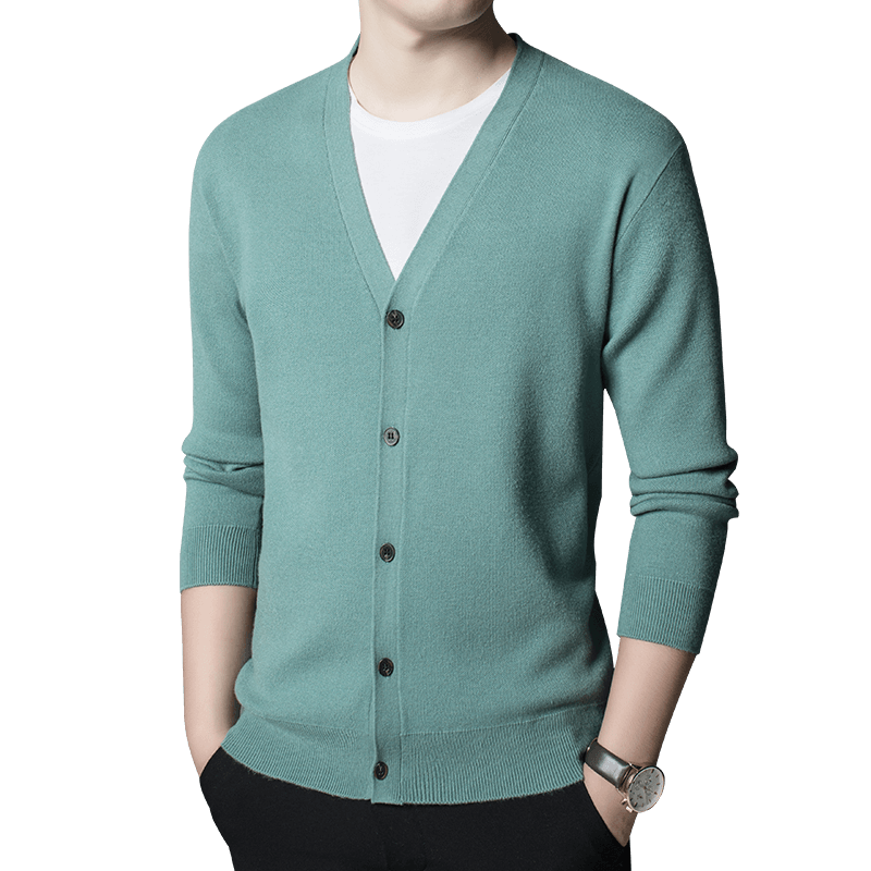 Hengyuanxiang Knitted Cardigan for Men, Spring And Autumn Solid Color Versatile Sweater, Middle-Aged Men's Clothing with Wool, Casual Warm Outerwear