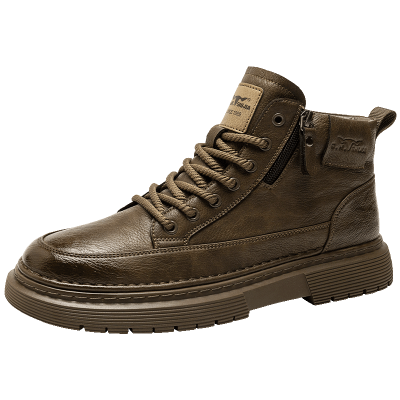 G.N.Shi Jia Martin Boots Autumn Winter Fleece Lined Thickened Snow Boots Zipper Warm Cotton Shoes Retro Versatile Work Boots for Men