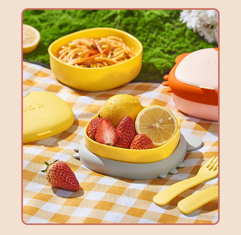 HOY BELL Baby Dining Plate with Suction Cup, Silicone Children's Cutlery, Learning to Eat Divided Feeding Bowl, Green Fork And Spoon 3-Piece Set 19