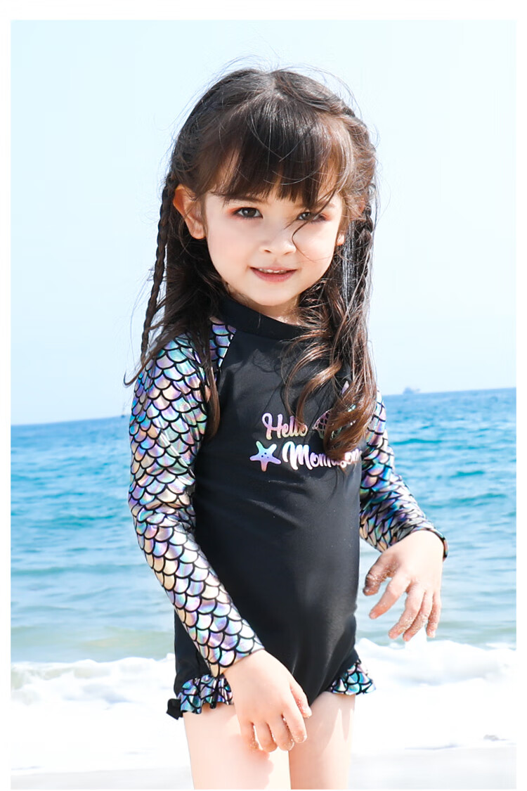 Momasong Children's Swimsuit One-Piece Long Sleeve Sun Protection Hot Spring Swimwear for Girls, Toddlers And Older Children Mermaid Swimwear 12