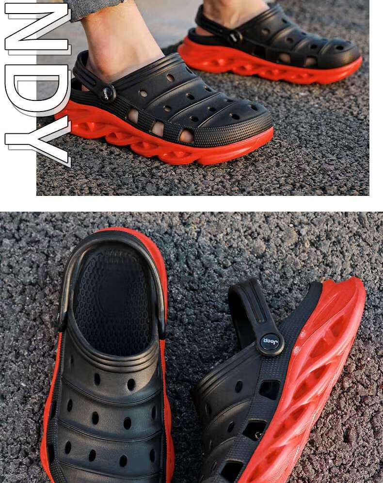 Jeep Men's Perforated Shoes, Fashionable Korean Style, Breathable, Simple Design, Non-Slip Beach Sandals, Outdoor Wear, Soft Sole Slippers, P210MTX058, Blue, Size 45 4