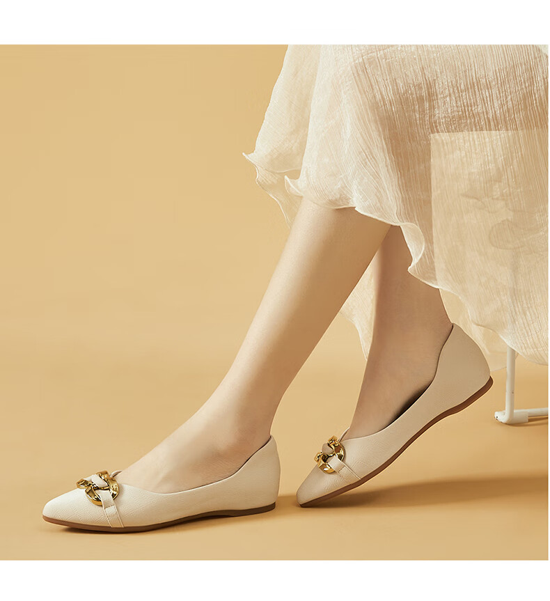 DAPHNE Flat Shoes, Soft Sole, Fashionable Women's Flats, Professional Commuter Shoes, Pointed Toe Loafers, 4623101057, Apricot Color, Size 39 14
