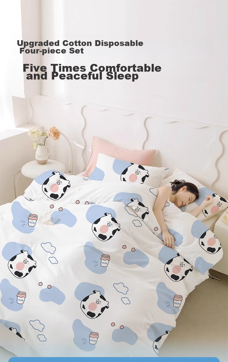 CHUYISHENG Disposable Bedding Set with Cotton Feel Bedsheet, Duvet Cover, And Four Pieces Thickened Hygienic Hotel Bedding Set for Travel 2