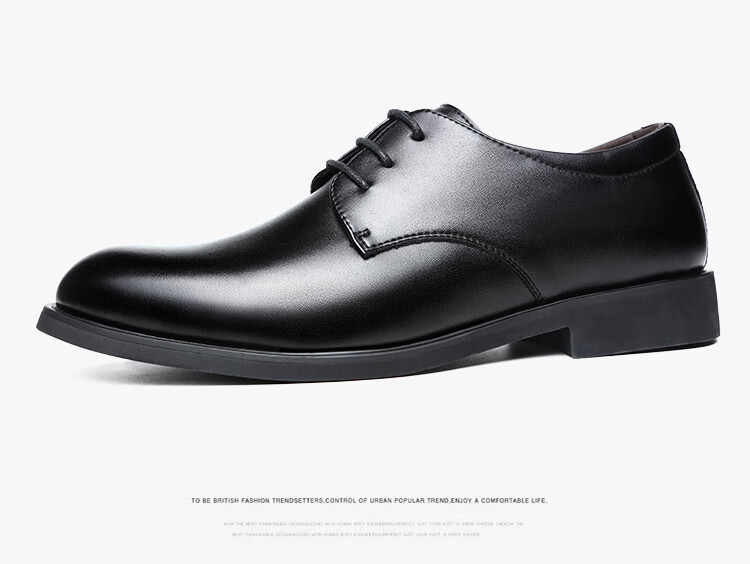 BEIOUTU Men's Lace-Up Formal Business Shoes, British Style Comfortable Work Commute Leather Shoes for Men, Size 40, Black, 178 9