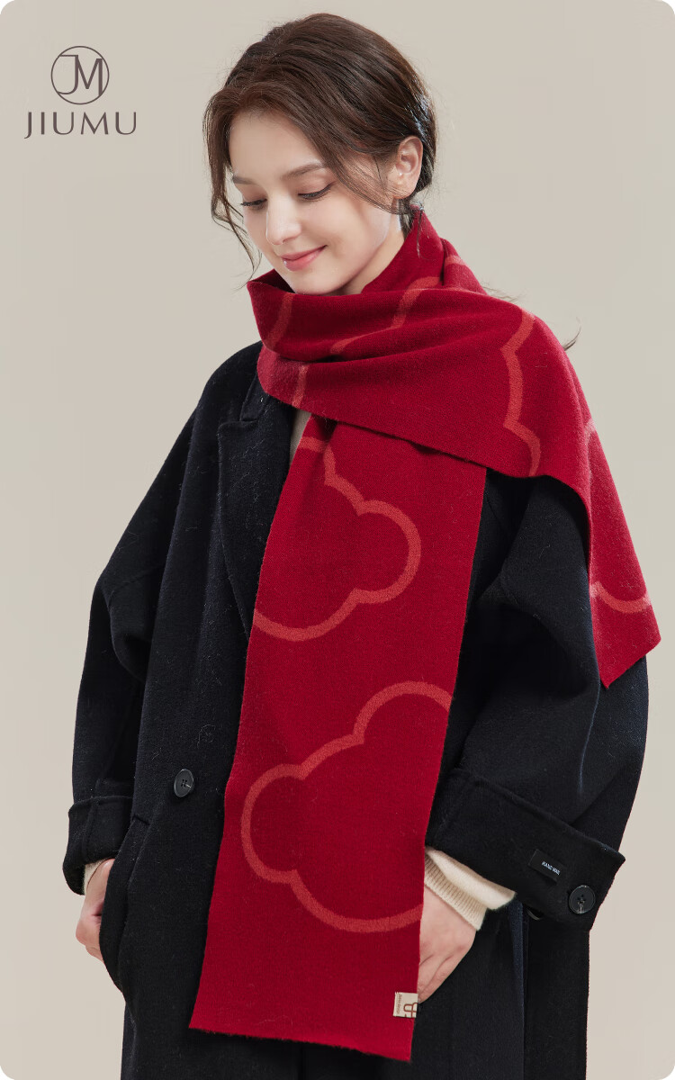JIUMU Pure Wool Scarf Women's Autumn Winter Warm Neck Warmer Red Gift Box for Birthday and Festivals 1