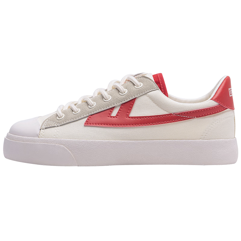 Warrior Official Canvas Shoes for Men And Women, Couples' Casual Shoes, Autumn Breathable Sports Sneakers KGH647MJ Beige-Red Size 37