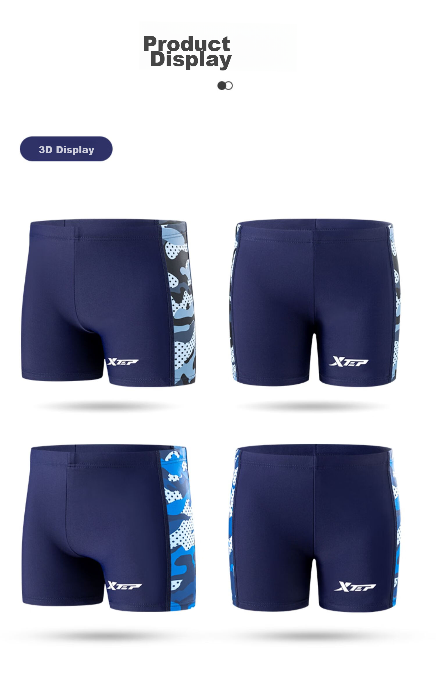 XTEP Children's Swim Trunks, Boys' Camouflage Boxer Shorts, Comfortable Sports Swimming Trunks for Boys, Camouflage Gray, Size 130 12
