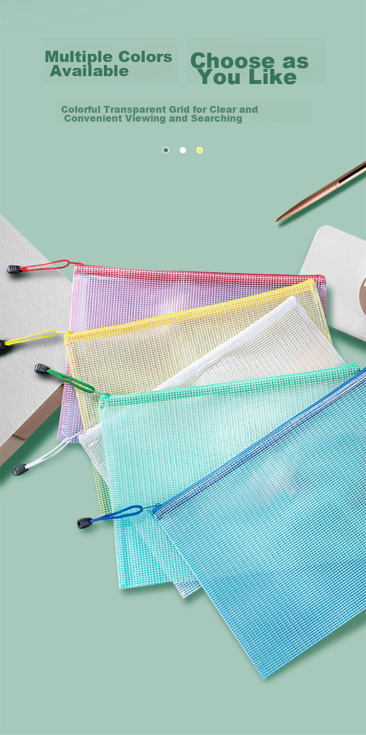 Ouliwen A4 Waterproof Mesh Document Bag, Zipper Pouch, Transparent File Folder, Student Exam Paper Subject Classification, Office Financial Document Storage, White, Pack of 5, 3C Digital Full Mesh Low Price 5