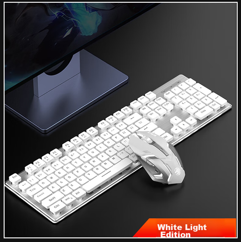 EWEADN X7S Wireless Keyboard And Mouse Combo, 108-Key Office Keyboard, Low-Profile Keyboard for Office, E-Sports Gaming, Universal for Desktop And Laptop Computers, Rechargeable Keyboard, White with Yellow Light 13