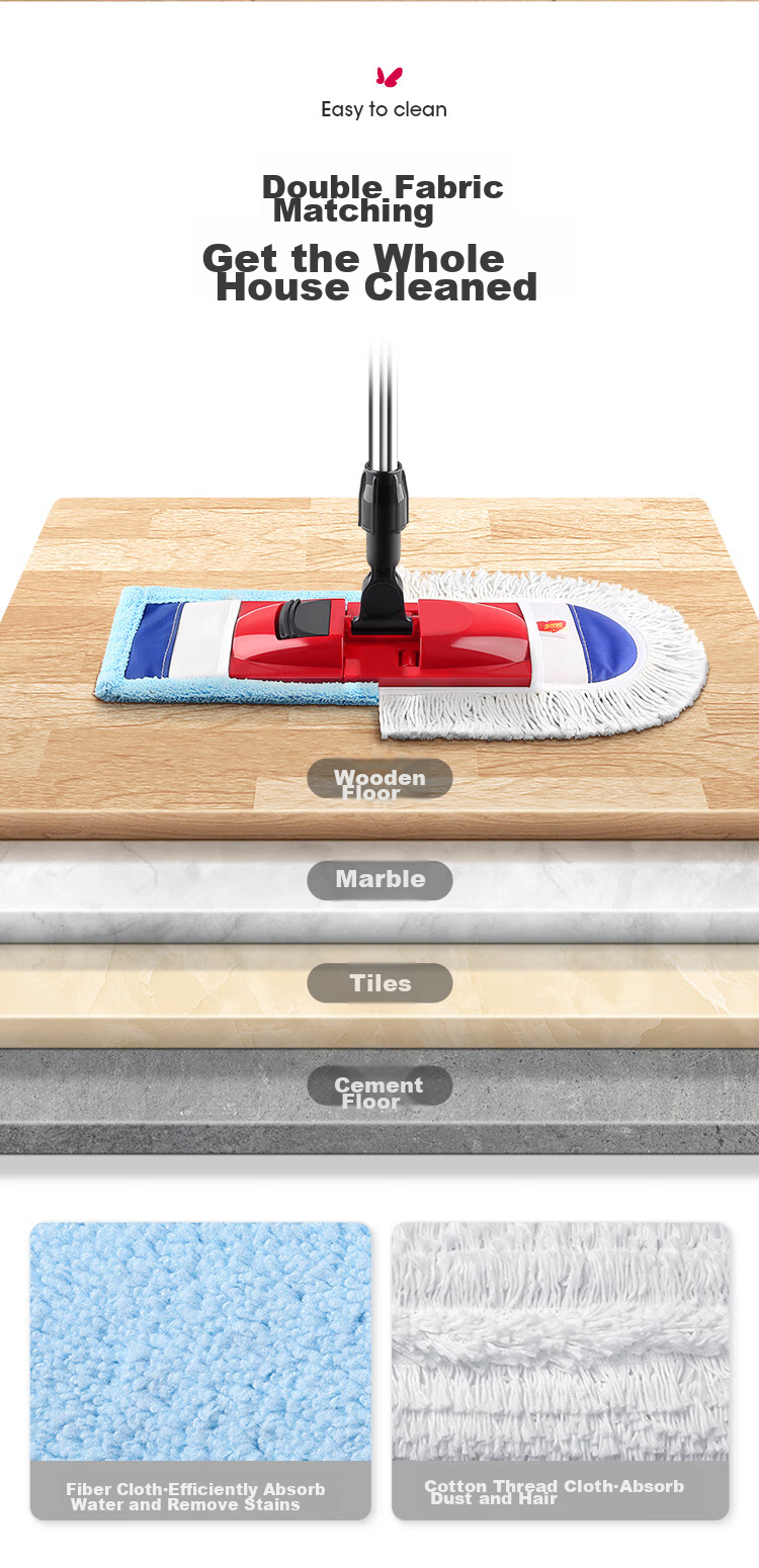 MARYYA Cotton Yarn Wrapped Flat Mop, 42cm Large Size, Dust Pusher, Wet And Dry Dual-Use, All-In Household Floor Cleaning Tool 1