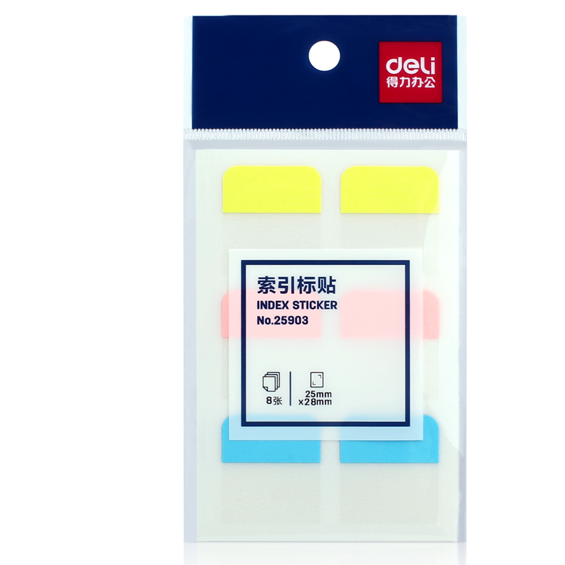 Deli 48 Pieces, 3-Color Index Labels, Indicator Stickers, Classification Sticky Notes, Memo Pads, 28*25mm, 25903