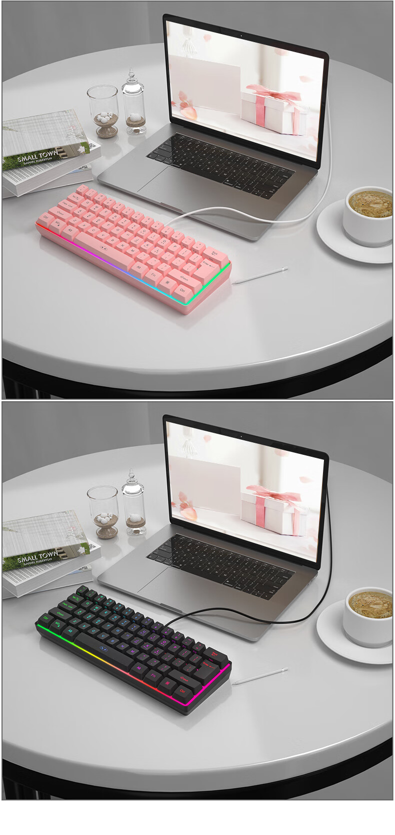 MageGee TS91 Wired Mini Keyboard RGB Backlit Mechanical Feel Gaming Keyboard 61-Key Portable Membrane Keyboard for PC Laptop White 10