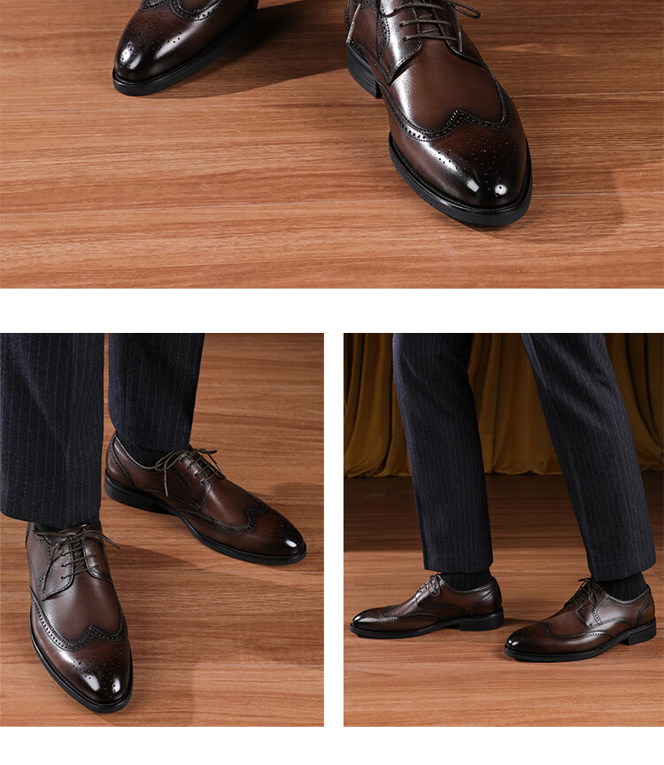 Goldlion Men's Shoes, Fashionable Formal Leather Shoes, Comfortable Suede Brogue Shoes, 55013044694A, Black And Gray Color, Size 40 13