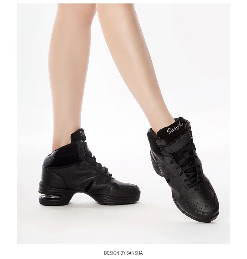 Sansha Sports Dance Shoes with Leather Upper And Air Cushion, Modern Dance Shoes, High-Top Shoes, Square Dance Shoes H52LPI Black Size 38 5