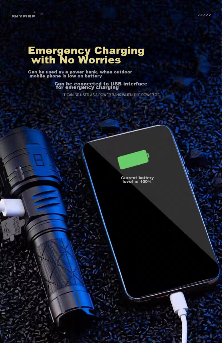 SkyFire Flashlight, Canglong High-Intensity Ultra-Bright Zoomable Long-Range Rechargeable for Home, Military, Outdoor And Wilderness Survival Use 6