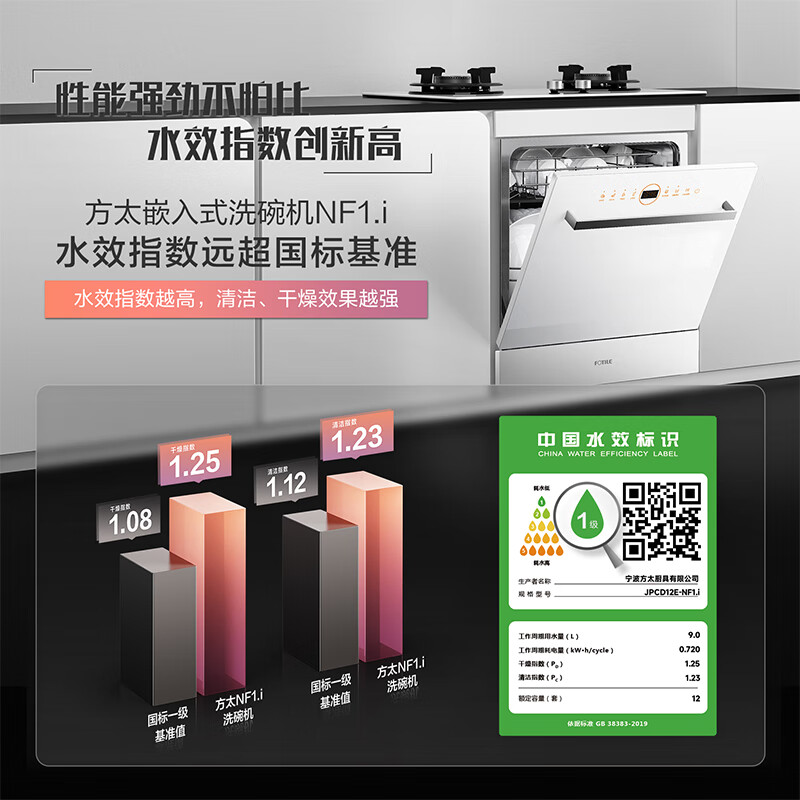 方太（FOTILE）洗碗机嵌入式家用 高能气泡洗 12套大容量 灶下洗碗机 WiFi智控 30min超快洗 典雅白NF1.i