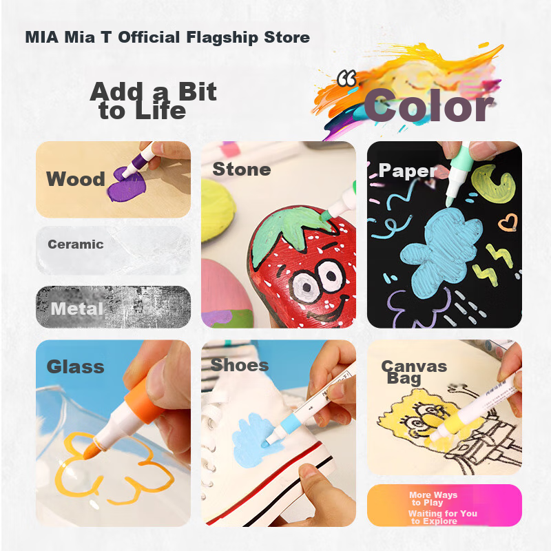 MIYA Acrylic Markers, 12 Colors, Waterproof, Quick-Drying, Large Capacity, Single-Tip, Wear-Resistant, for Art Students And Children, Hand-Drawn, Graffiti, Art Sketching, Watercolor Pens, Art Educatio