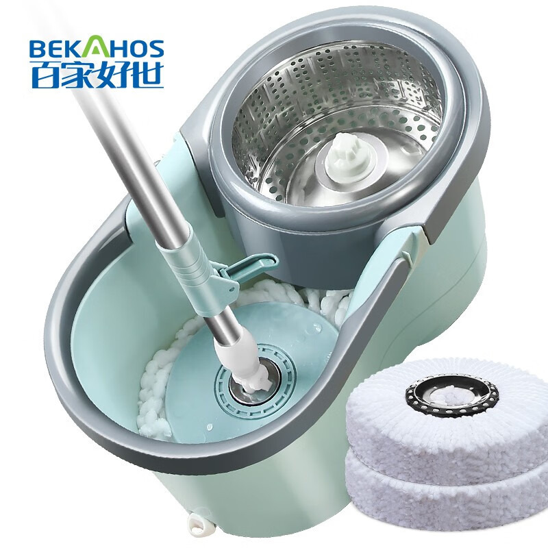 百家好世双驱旋转拖把免手洗吸水拖布按压拖地桶干湿两用甩干墩布桶2头