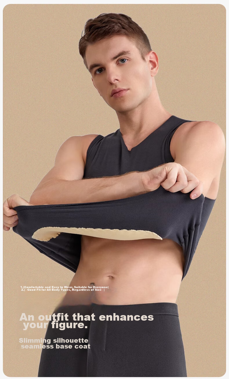LangSha Thermal Vest for Men, Wool And Silk Patch, Slim-Fit Sports Seamless Sleeveless Undershirt Base Layer, 2-Pack 7