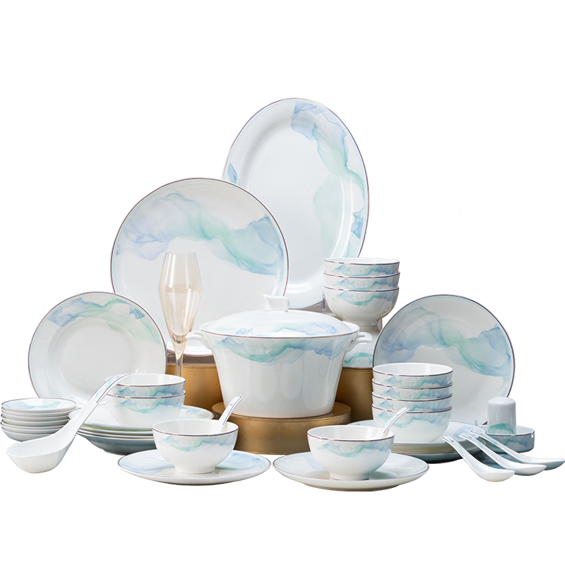 JD Original Bowl And Plate Tableware Set, Ceramic Gift Box for Housewarming, Aurora Series with 62 Pieces