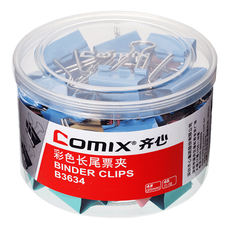 COMIX Binder Clips, Colorful Metal Clips, #4 25mm, 48 Pieces/tube, Office Supplies, Tools, B3634