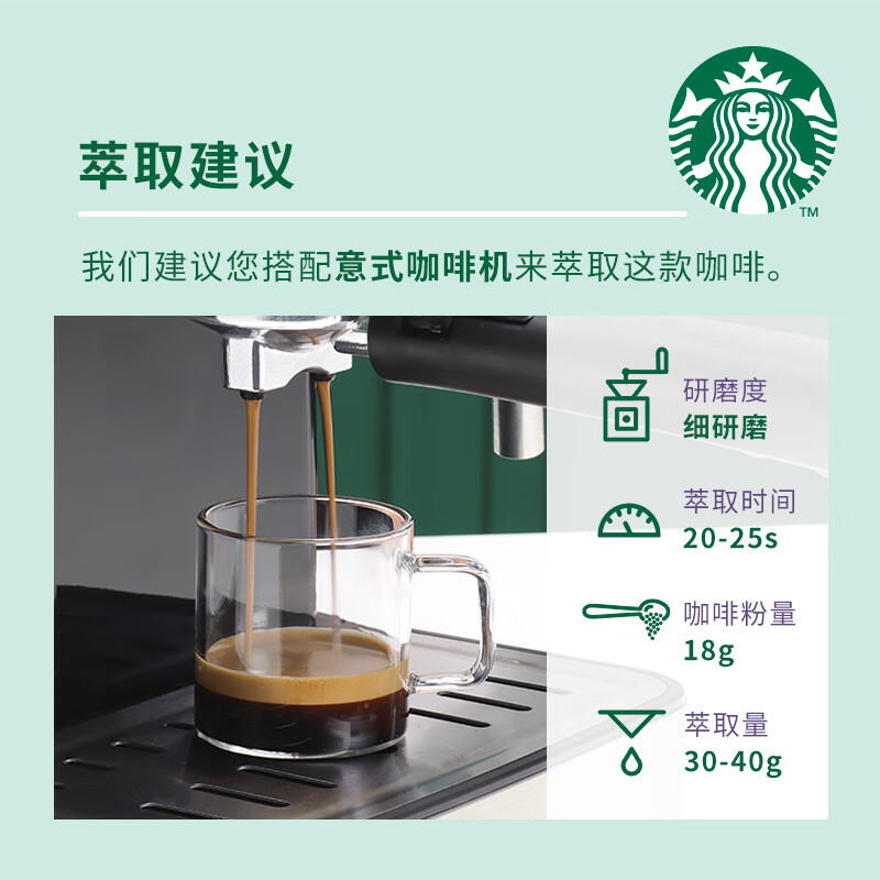 星巴克（Starbucks）意式浓缩咖啡豆200g 深烘100%阿拉比卡豆手冲黑咖啡 油脂丰富