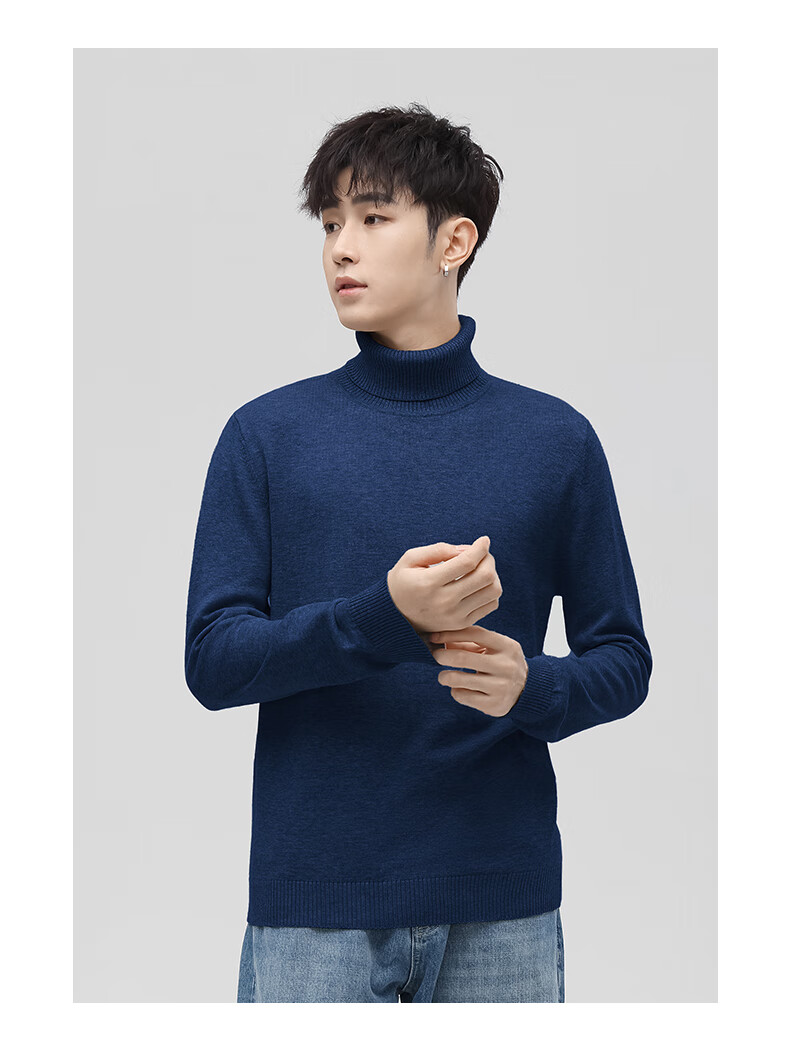Jeanswest Men's Autumn Winter Fleece Lined Thickened Casual Turtleneck Warm Base Layer Simple Knit Sweater 14