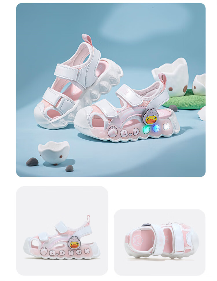 B.Duck Children's Sandals, Cartoon Fashionable Shoes for Boys And Girls, Summer Closed-Toe Beach Shoes, 5006 White-Pink, Size 30 15