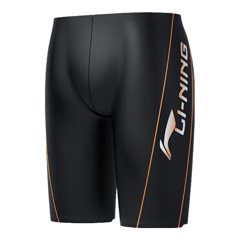 Li-Ning Swimming Trunks for Men, Knee-Length, Comfortable Fitness Swim Shorts, Hot Spring Resort Casual Men's Swimwear, 171 Black 3XL