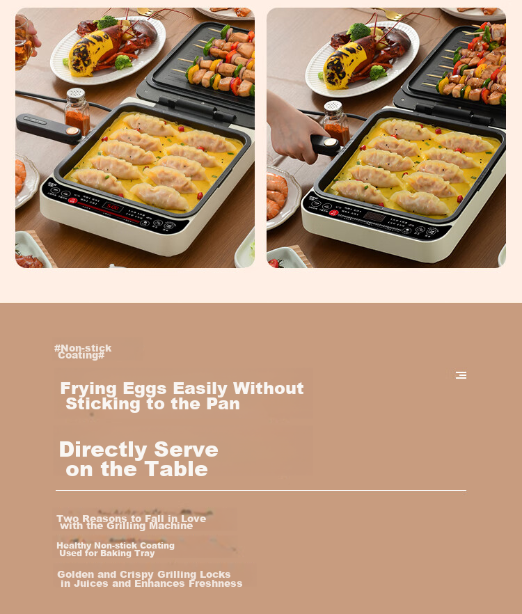Liven Electric Griddle for Home Use, 35mm Floating Deep Plate, Adjustable Heat, Double-Sided Heating, Grill Pan, Sandwich Breakfast Maker LR-J3031 4