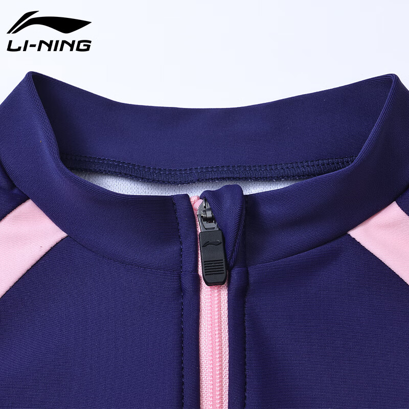 Li-Ning Children's Swimsuit, One-Piece Boyleg Swimwear for Girls, Comfortable Breathable Beach Hot Spring Swimwear, 717 Navy Blue, Size 160