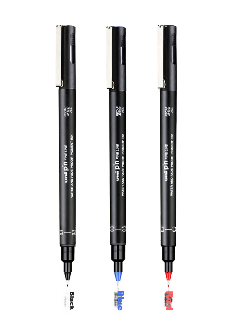 Uni Mitsubishi 0.3mm Water-Based Drawing Needle Pen, PIN-200 Art Design Outlining Pen, Black Barrel with Red Tip, Single Pe 10
