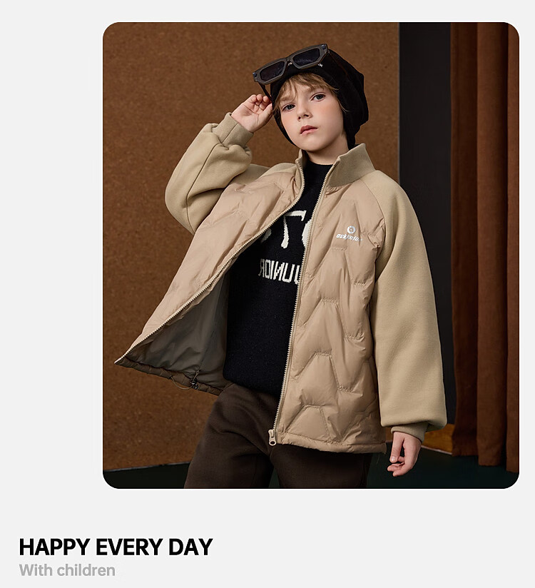 ASK JUNIOR Boys' Down Jacket Autumn Winter Warm 90% Down Raglan Sleeve Zip-up Coat Black 160cm 43