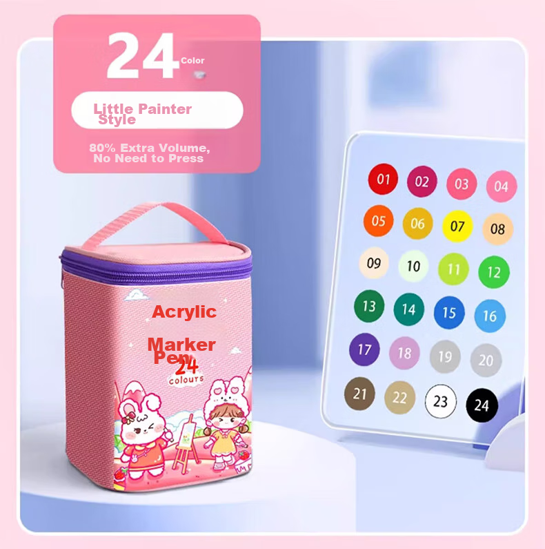 Shuxing 60-Color Acrylic Markers for Children, Non-Bleeding Watercolor Pens, Stackable Colors, Heart-Shaped Design for Elementary School Students, Art-Specific 24/36/48 Color Paint Brushes, Brite Turquoise Set Water-Based 27