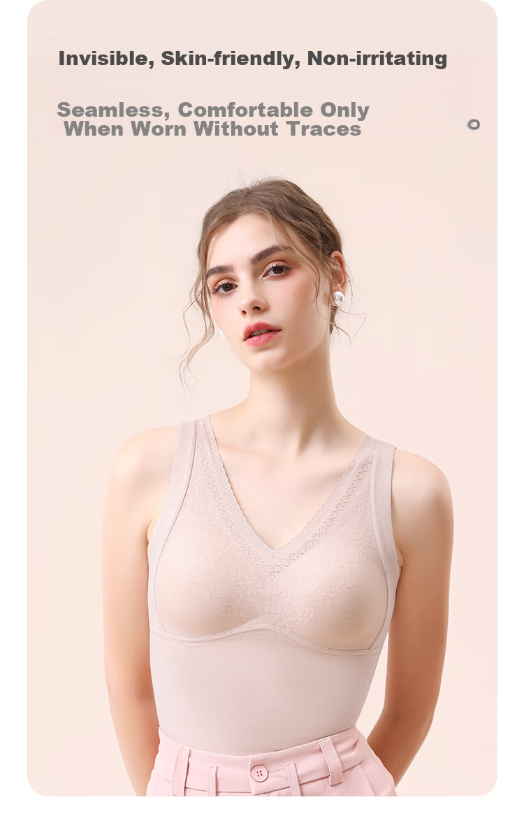 MiiOW Thermal Underwear Vest for Women with Lace Trim And Built-In Bra Pads, Acrylic Camisole, No Bra Needed, Base Layer, Gray, XL 13