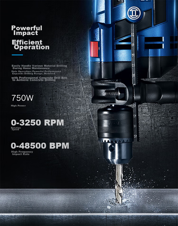 BOSCH Impact Drill, Electric Drill, And Screwdriver Three-In Concrete Drilling, 750W GSB-16RE Heavy-Duty Model 8