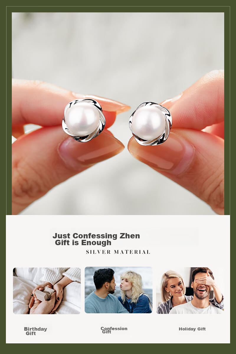 MANHE S925 Silver Stud Earrings for Women, Freshwater Pearl Earrings, Birthday Valentine's Day Gift for Girlfriend Or Mother 7