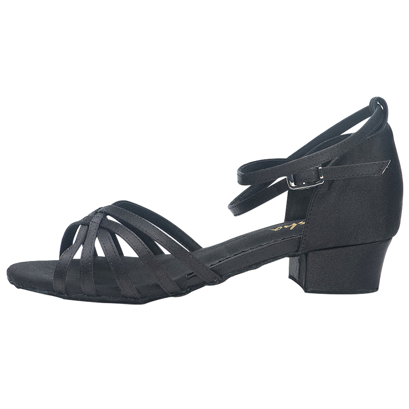 Sansha Children's Latin Dance Shoes, Ballroom Dance Rumba Cha-Cha Satin Low Heel Dance Shoes BK13056S, Black, Size 27