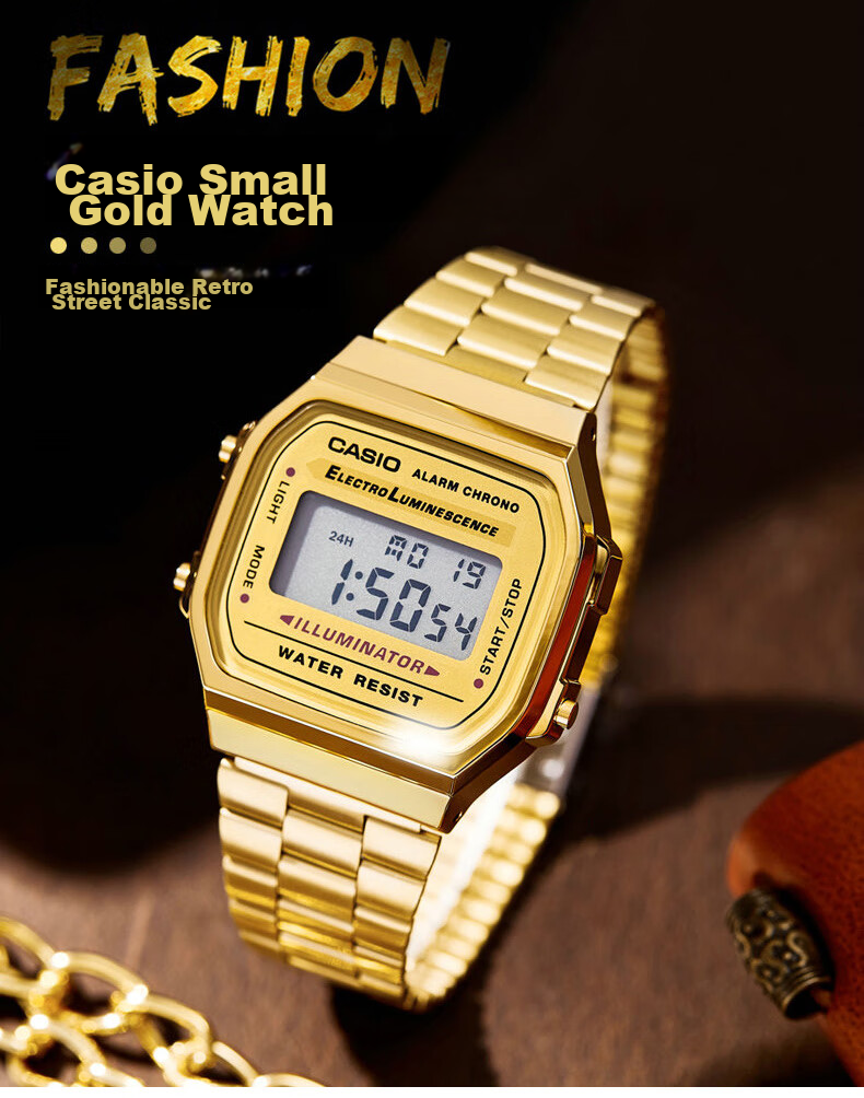 CASIO Men's Watch, Small Gold Watch, Small Square Couple Sports Student Electronic Watch for Men And Women, Gift A159W-N1D 14